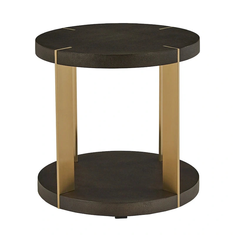 Vennesla Gold Finish Metal Dark Brown Faux Shagreen Round Table Set by iNSPIRE Q Bold
