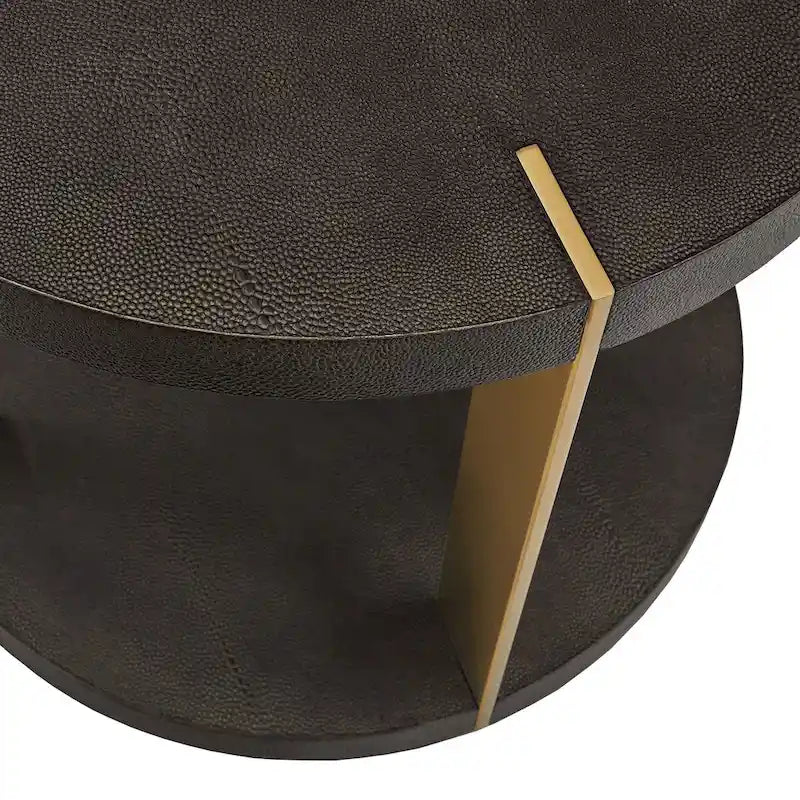 Vennesla Gold Finish Metal Dark Brown Faux Shagreen Round Table Set by iNSPIRE Q Bold