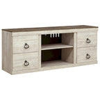 60 Inch Rustic TV Media Entertainment Console, Round Handles, Wood, White
