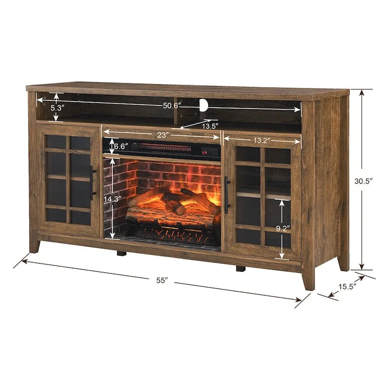TV Media Stand with Electric Fireplace KD Inserts Heater - 55 inches
