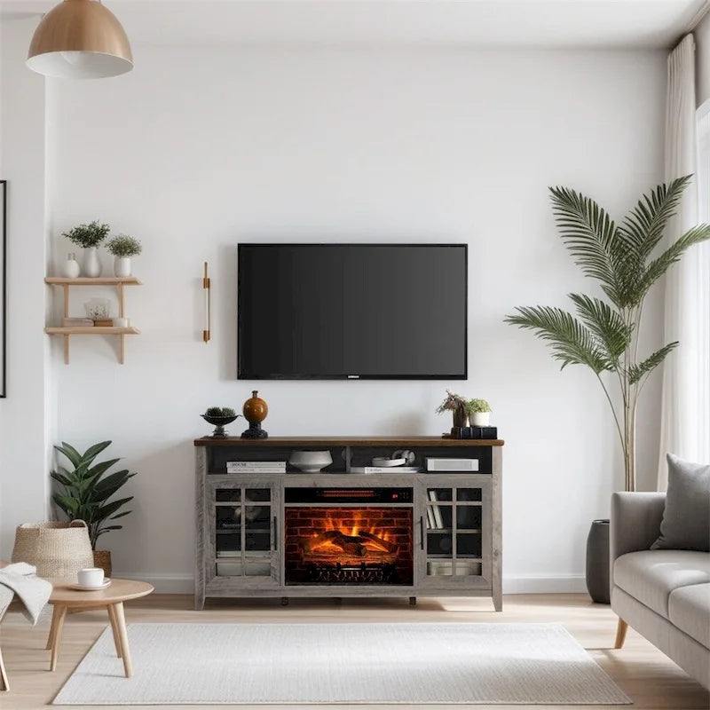 TV Media Stand with Electric Fireplace KD Inserts Heater - 55 inches