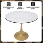LeisureMod Bristol 31 Round Dining Table for 4 with MDF Wood Tabletop in Gold Steel Base for Kitchen & Dining Room