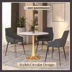LeisureMod Bristol 31 Round Dining Table for 4 with MDF Wood Tabletop in Gold Steel Base for Kitchen & Dining Room