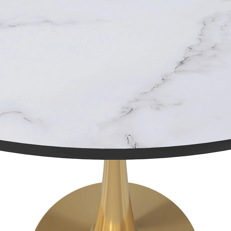 LeisureMod Bristol 31 Round Dining Table for 4 with MDF Wood Tabletop in Gold Steel Base for Kitchen & Dining Room
