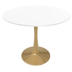 LeisureMod Bristol 31 Round Dining Table for 4 with MDF Wood Tabletop in Gold Steel Base for Kitchen & Dining Room