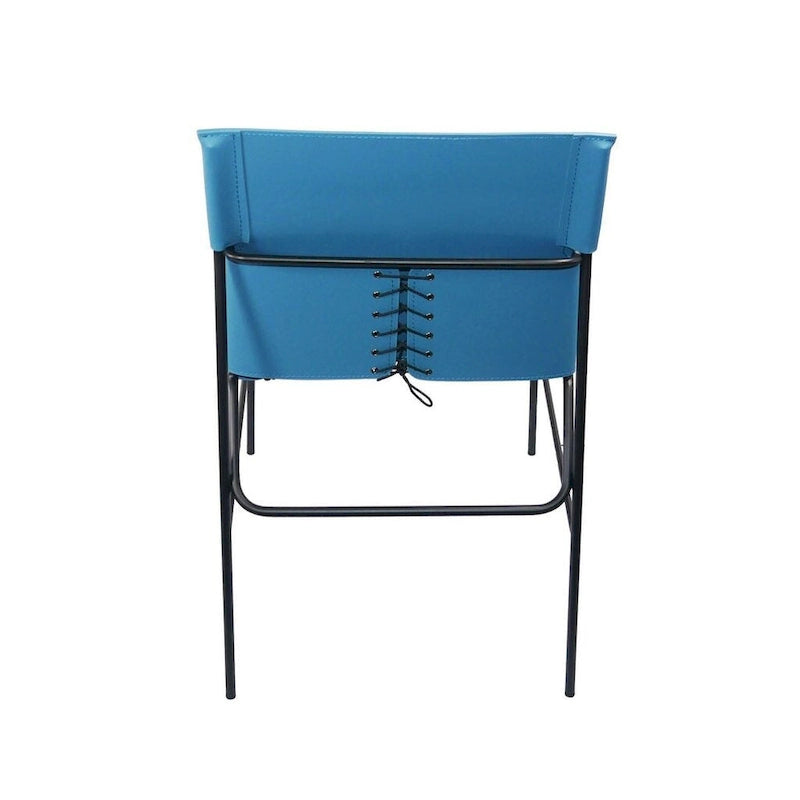 Fabien Minimalist Leather Dining Chair With Stitching Detail in Blue