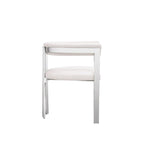 Cid Tayc 25 Inch Dining Chair, White Faux Leather, Stainless Steel Frame