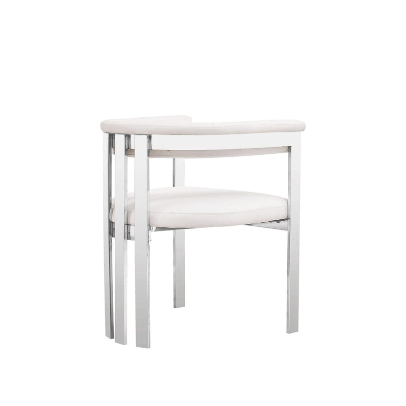 Cid Tayc 25 Inch Dining Chair, White Faux Leather, Stainless Steel Frame