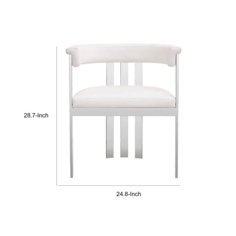 Cid Tayc 25 Inch Dining Chair, White Faux Leather, Stainless Steel Frame