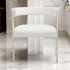 Cid Tayc 25 Inch Dining Chair, White Faux Leather, Stainless Steel Frame