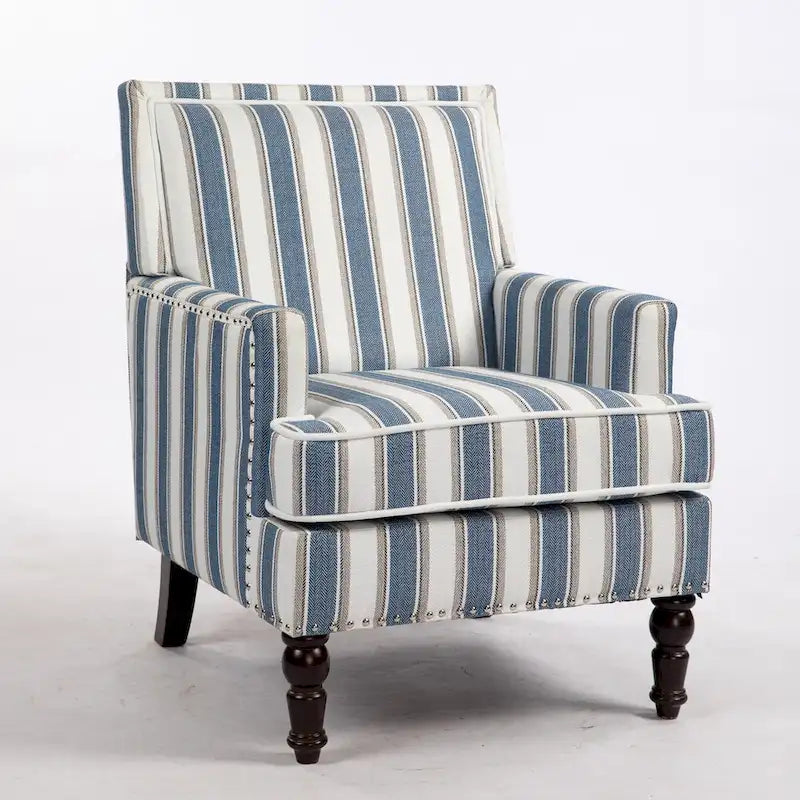 Linen Armchair with Blue and White Striped