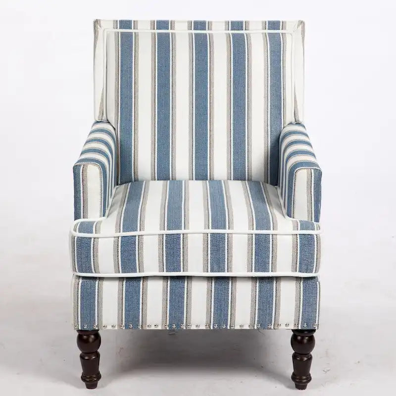 Linen Armchair with Blue and White Striped