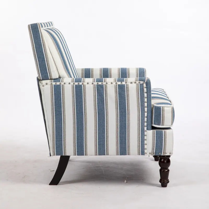 Linen Armchair with Blue and White Striped