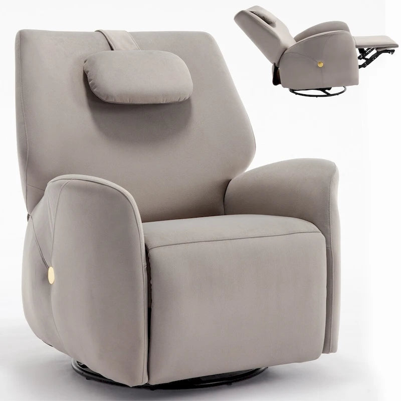 Swivel & Rocker Power Recliner Chair with Lumbar and Neck Support Pillow, USB, Type-C Ports