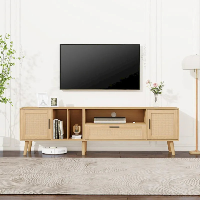 TV Stand for TVs up to 80 with Solid Wood Legs and Ample Storage Space